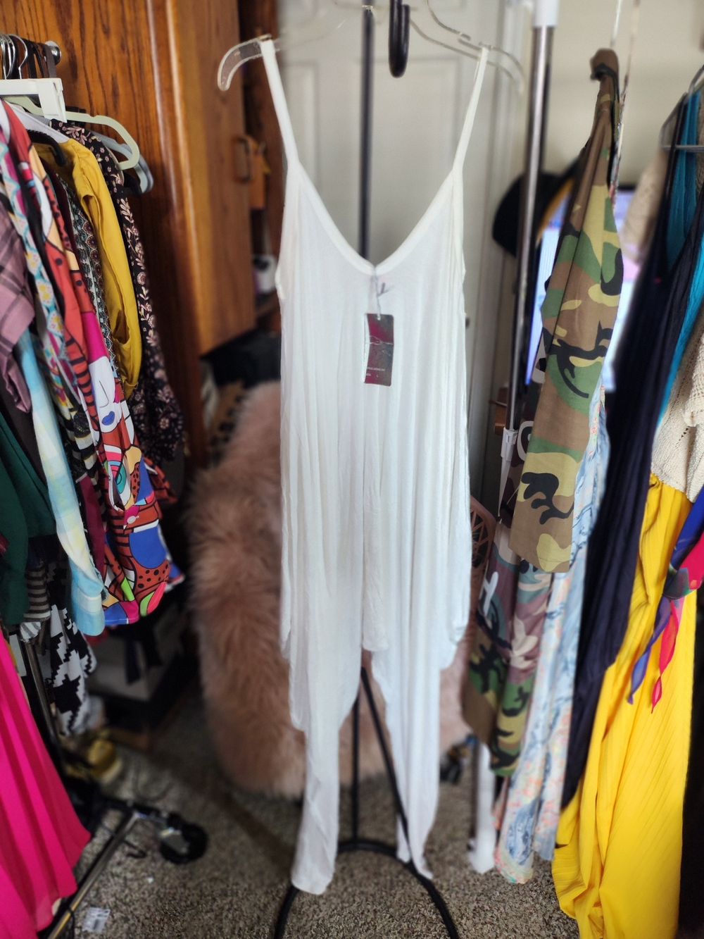 White Lightweight Spaghetti-Strap Jumpsuit